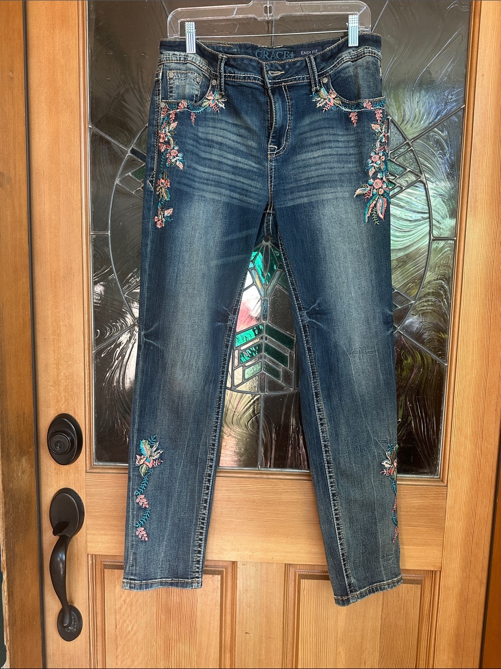 Grace in LA Blue Embroidered Skinny Jeans